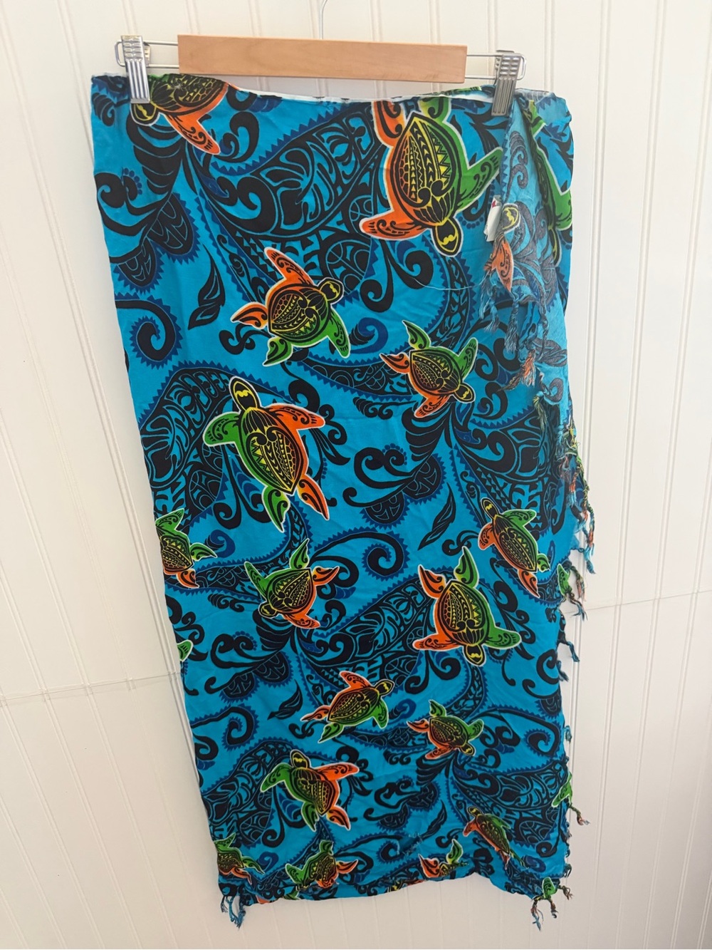 ALOHA Collection Blue Swim Sarong with Green & Orange Turtle Print